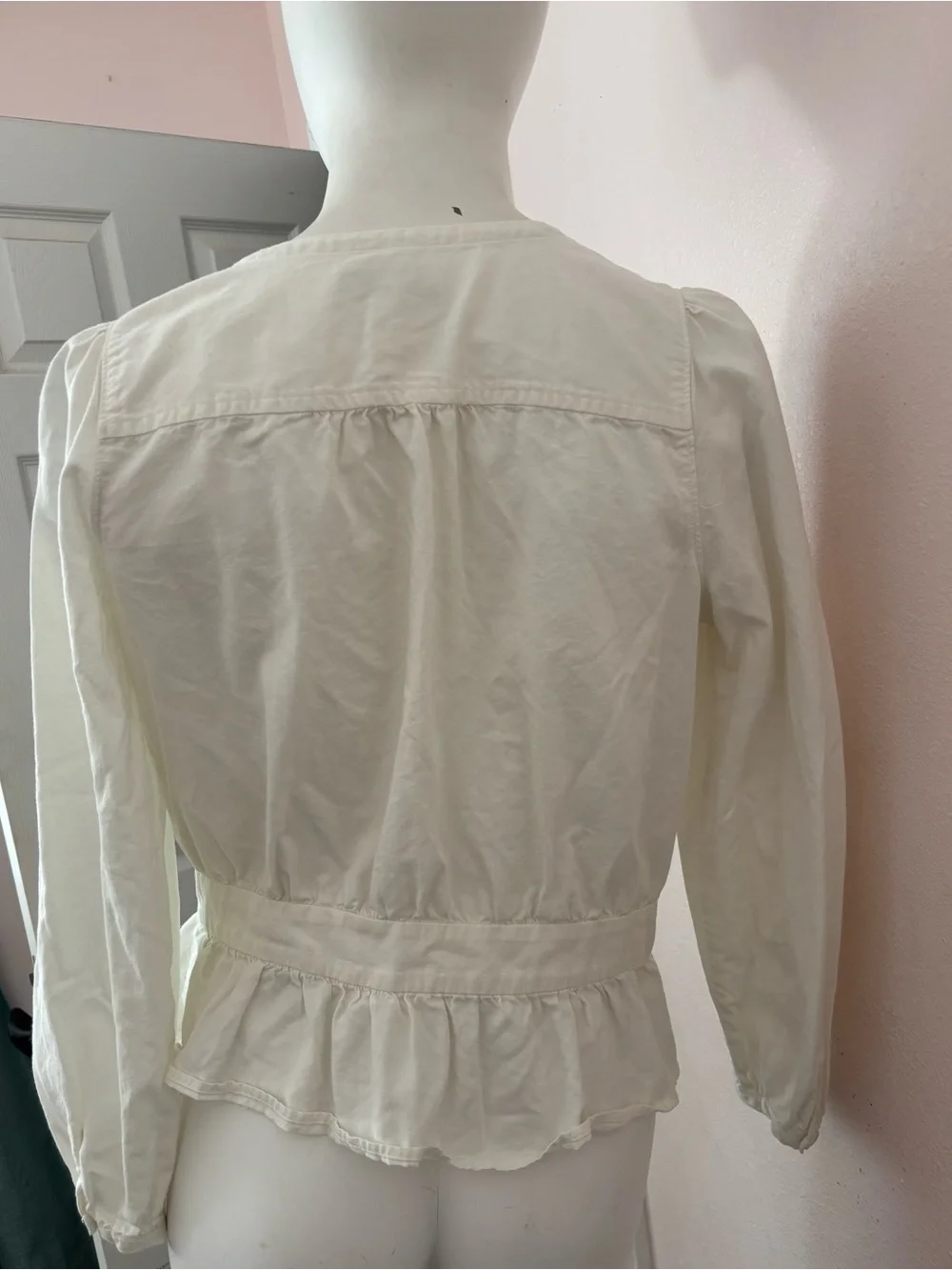 Madewell White Puff Sleeve Peplum Wrap Top Side Tie Medium Cotton Modal